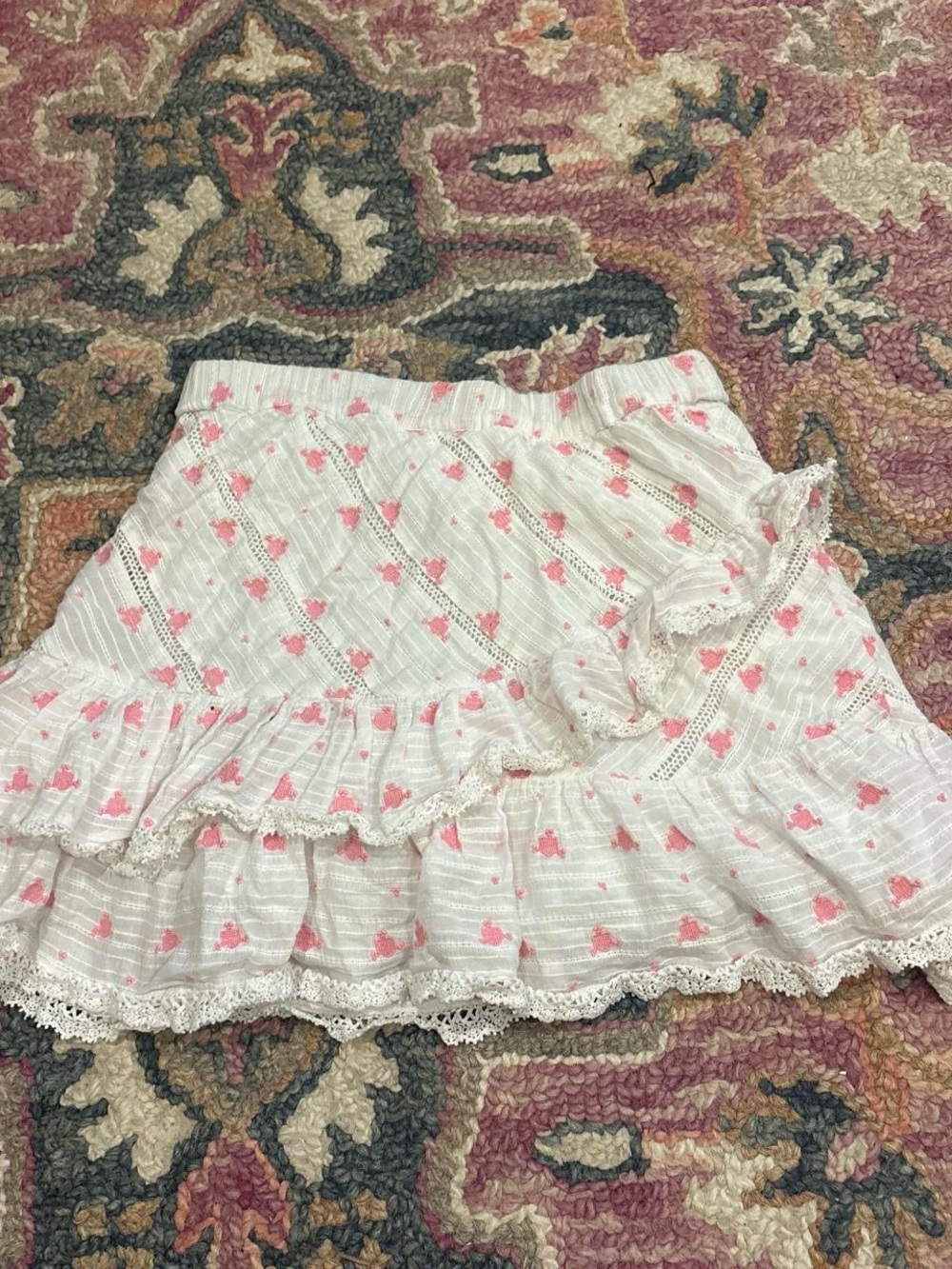 Loveshack Fancy White and Pink Floral Ruffled Tiered Skirt - Picture 3 of 3